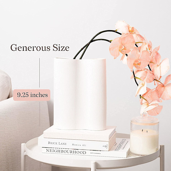 Vit Vas. 9” Hög Vas för Blommor. Vit Keramik Vas för