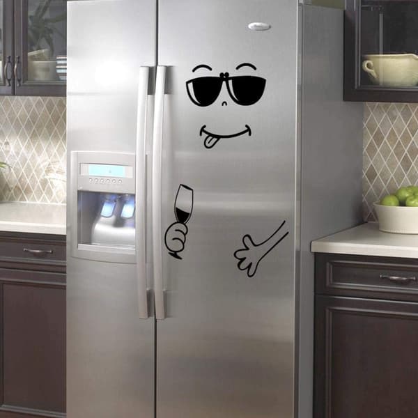 1PC Cute Refrigerator Sticker Happy Delicious Face Kitchen Fridge Wall C