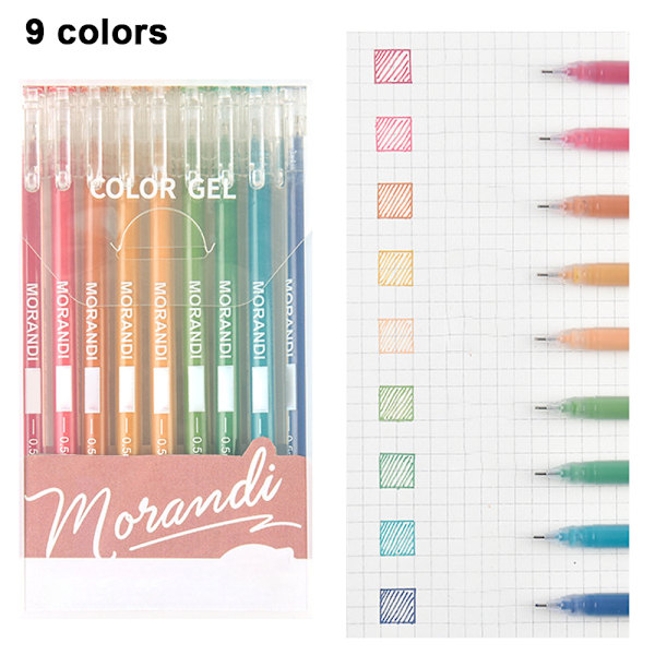 Gelpennor (0,5 mm), Blandade färger, 9-pack