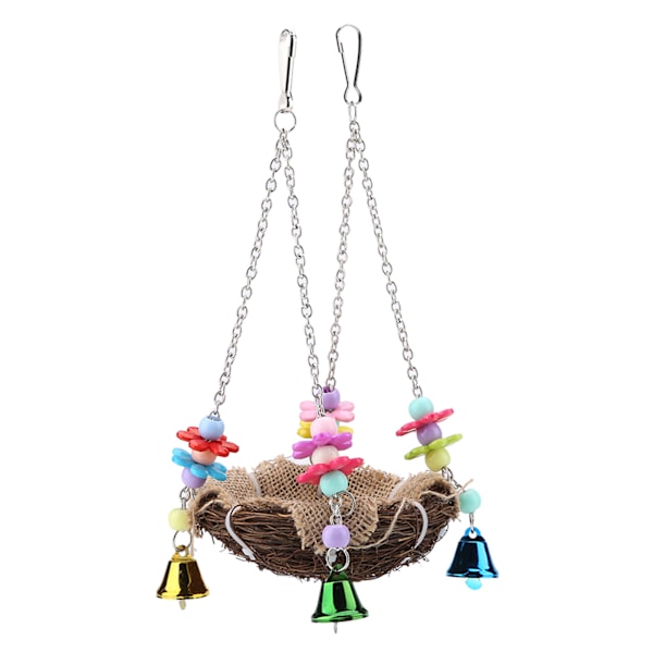Rattan Nest Bird Hanging Nest Toy with Bells Bird Swing Standing Perch Toy Cage Hammock(S)