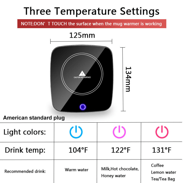 1 stk usb termisk dalbane 110V 3-trinns justerbar temperatur isolasjons dalbane 55 grader konstant varme dalbane kaffekoppvarmer