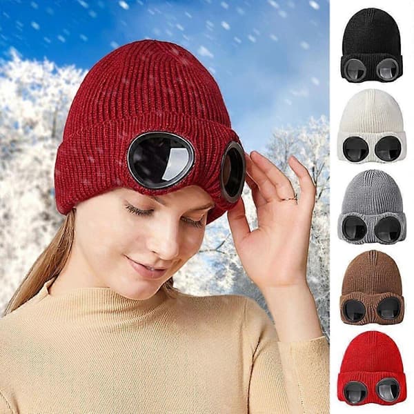 Unisex Goggles Stickad Mössa Vindtät Varm Vintermössa Grey
