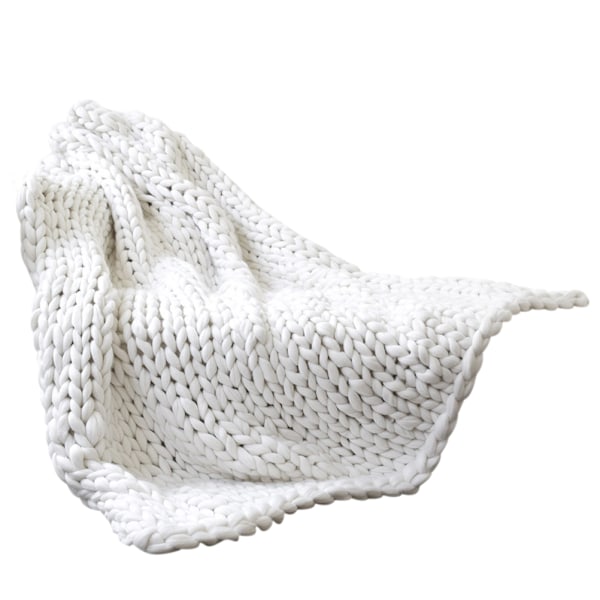 Handgjord Chunky Stickad Filt, Helt Handgjord, Mjuk och Mysig, Heminredning, Perfekt för Vintervärme, Mångsidig, Dekorativ Detalj för Vardagsrum,