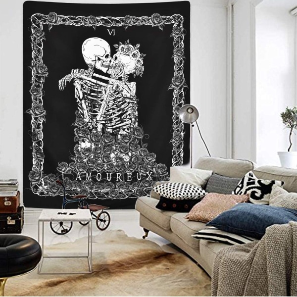 Skull Tapestry The Kissing Lovers Tapestry Black Tarot Tapestry