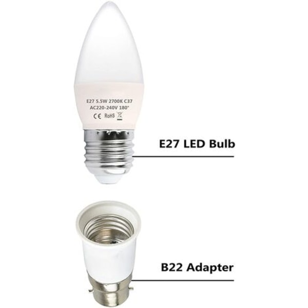B22 till E27 Sockelomvandlare, Sockeladapter för LED-lampor och