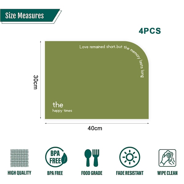 4 stk PVC ensfargede husholdningsplassmatter, hotellplassmatter, sklisikre vaskbare isolerende underlag.