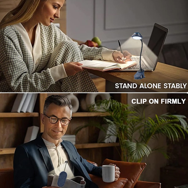 Förtrollad Boklampa, 3 Färgtemperaturer för Barn och Vuxna, med 5 Ljusstyrkenivåer & USB C Uppladdningsbar, Blå (Flexibel Svanhals Tillverkad av