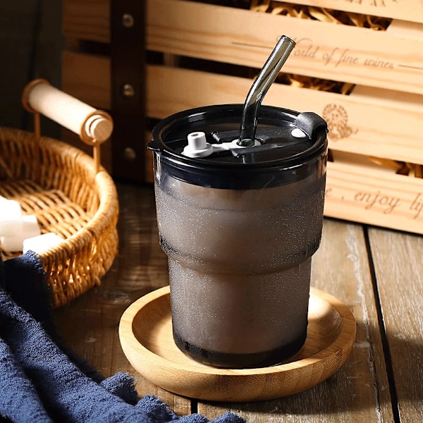 450ml Tumbler vannglass, vannflaske med sugerør og lokk forseglet bære på, glass kaffekopp istekopp