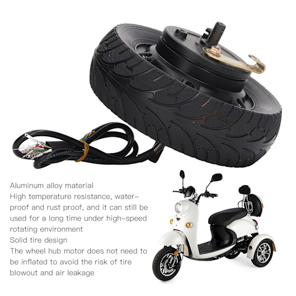 8 tommer Hjulnavsmotor Tromlebremse 36V‑48V 500W til 1200W 1400 RPM Vandafvisende Universal til Elcykel Scooter