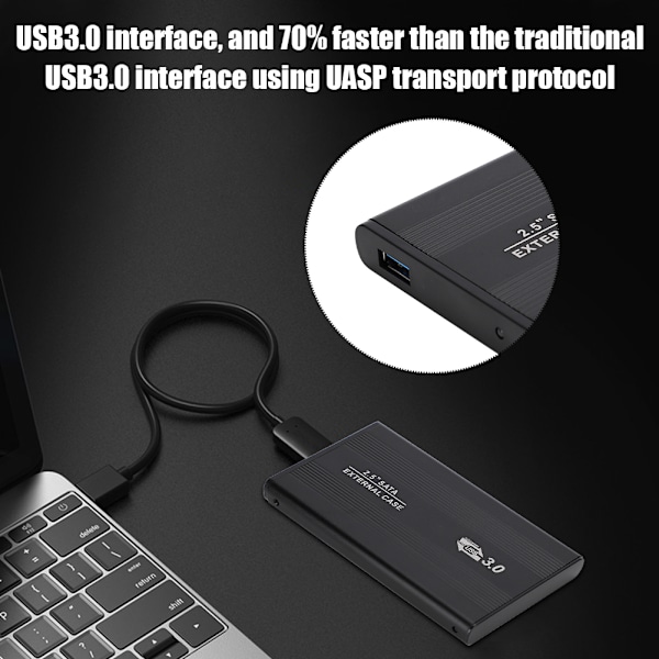 w25ab30 USB3.0 2.5-tums HDD-kapsling SATA Aluminiumlegering Mobil Hårddiskbox HDD-fodral (Svart)