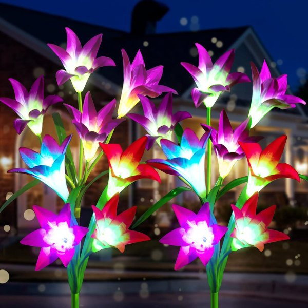 4 Pack Solar Flower Lights ja 16 Bigger Lily Flowers Garden Li