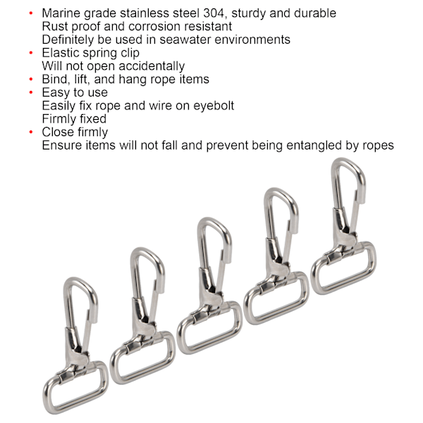 5 stk. Snap Hooks 304 Rustfrit Stål Metal Clips til Nøglering Forbindelse Hundeline Halsbånd 29mm