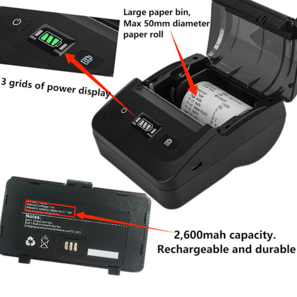 80mm Termisk Skriver BT4.2 Tilkobling 50 til 80mm/s 203DPI ESC POS Kompatibel Type C Fraktetikett Skriver 100‑240V EU Plugg