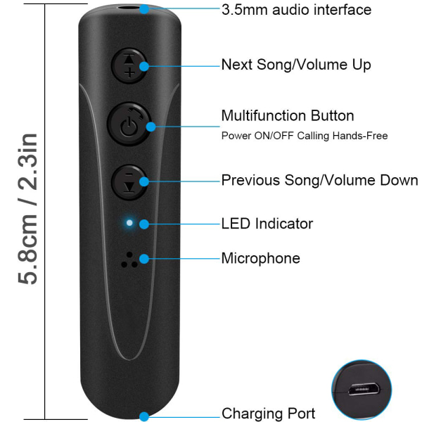 Bluetooth-mottaker, Mini Bluetooth 3,5 mm AUX-adapter Håndfri