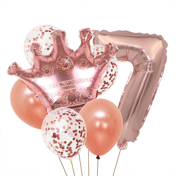 Födelsedagsdekorationer - Roséguld nummerballong & kronballong,