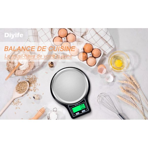 Köksvåg 5Kg/0,1g[Uppgradering], Elektronisk matvåg med hög precision, plattform i rostfritt stål med multifunktion för vägning, LCD-skärm,
