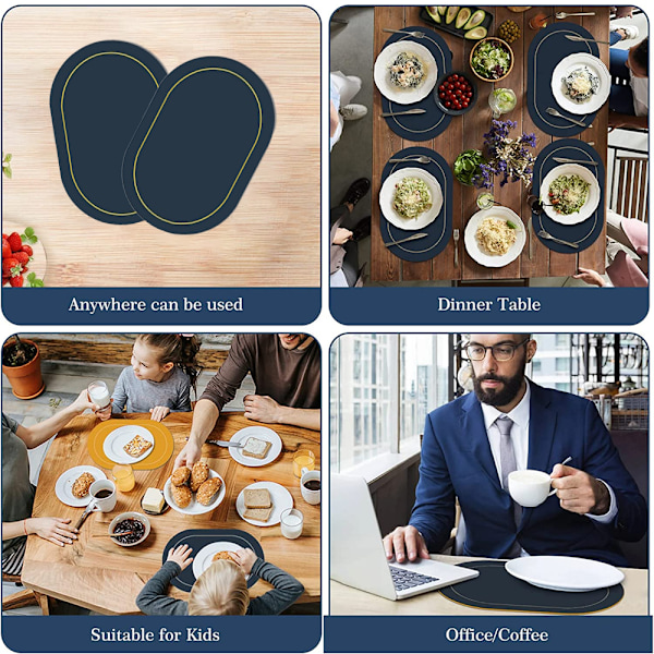 Faux läder placemats set om 4 - Dubbelsidig färg oval