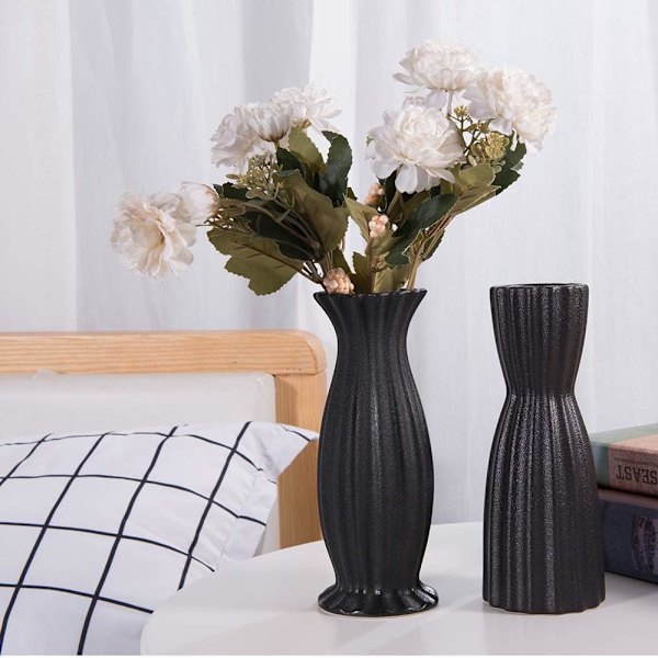 Blomster Vase Sett med 2, Sorte Blomster Vas for Dekor 8 Tommer
