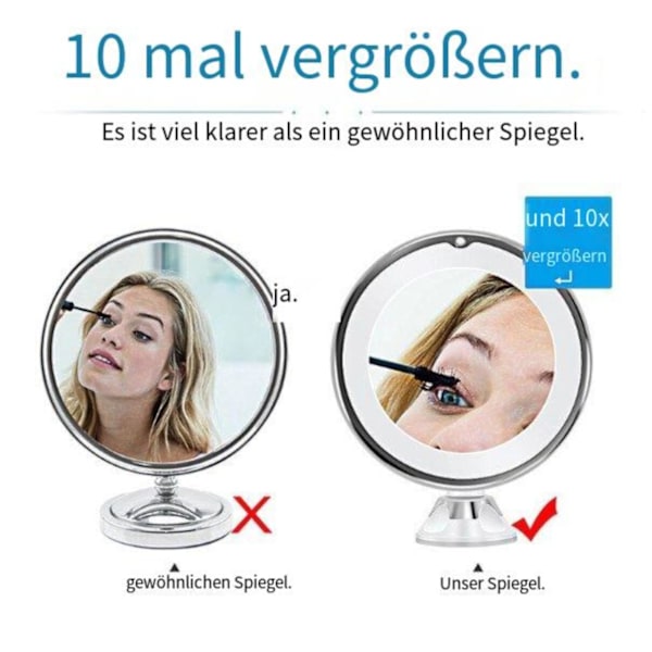 Kosmetiikkapeili 10-kertaisella suurennuksella LED-valaistuksella