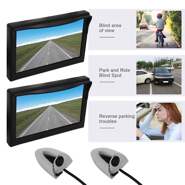 Sidokamera DC12V‑24V 5 tum TFT LCD Backkamera System Kit Horisontell 87° Vertikal 62° IP67 Vattentät för Bil Buss Lastbil