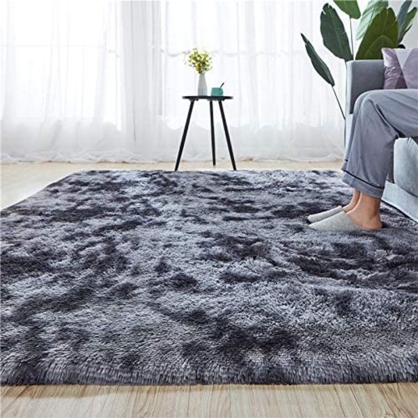 Mjuk modern inomhus Shaggy 4x6,6 matta för vardagsrum i sovrummet Dark Grey 2 x 4 Ft.