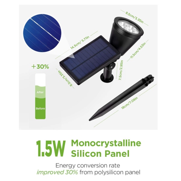 2-pak solcellelamper utendørs LED-spotlys for landskapsbelysning
