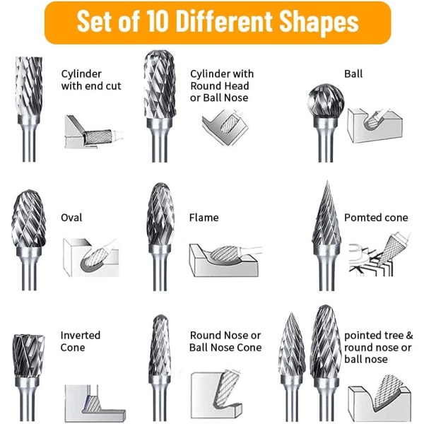 Foret de gravure en carbure à double coupe, 10 pièces de jeu de