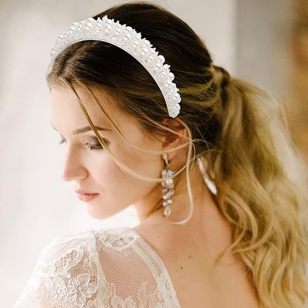 1 stk simuleret perle-tiara, bredt hårbånd, bryllupsperler[TT]