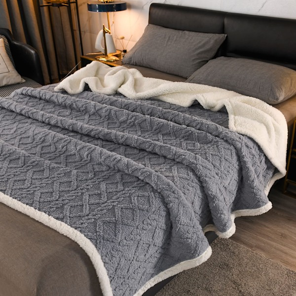 Koselig teppe 150 x 200 cm grå hvitt fluffy ekstra mykt og varmt flanell fleece teppe, som sofateppe, sofa teppe, enkeltseng, sengeteppe for