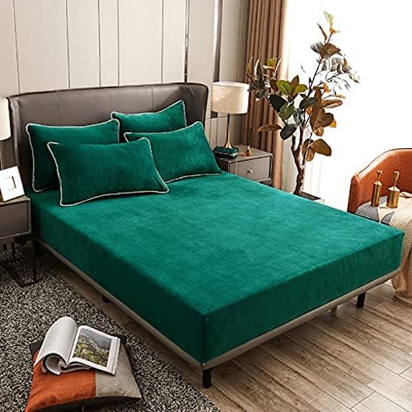 Plush tilpasset laken 180x200cm Grønn Mørkegrønn Vinter Varm Myk Sengetøy Kasjmir Touch Tilpasset Laken Egnet for 25cm Madrass