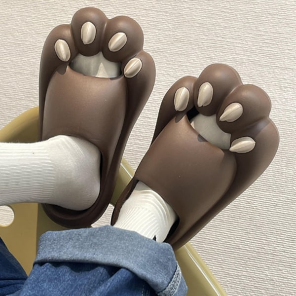 Tofflor Söt Björntassdesign Bekväma Snabbtorkande Andningsbara Halkfria Dam Herr Sandal för Hem Sovrum Brun Storlek 39