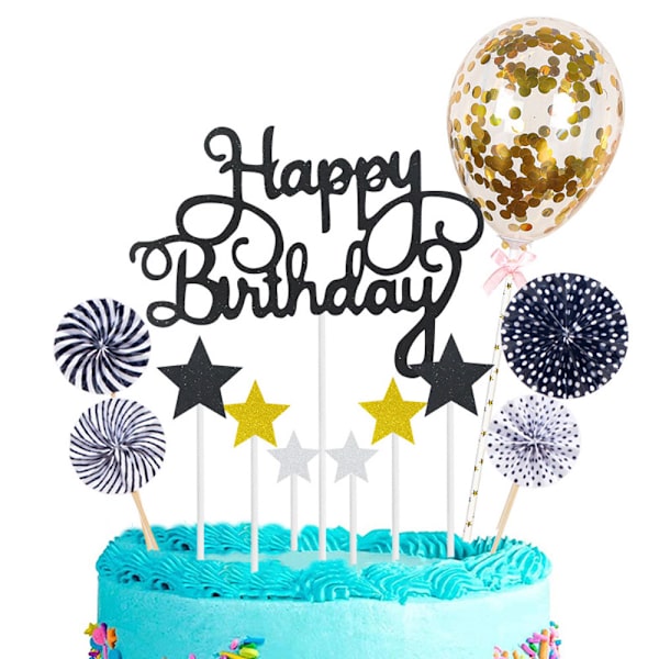 Gratulerer med dagen kakepynt, stjerner kakepynt konfetti ballong kakepynt for jente barn kvinner festdekor, 12 stk