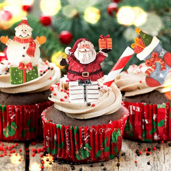 6 stk. julefondantforme, juletræ silikoneform julemandshus kageform snemand gavepose bageform jul