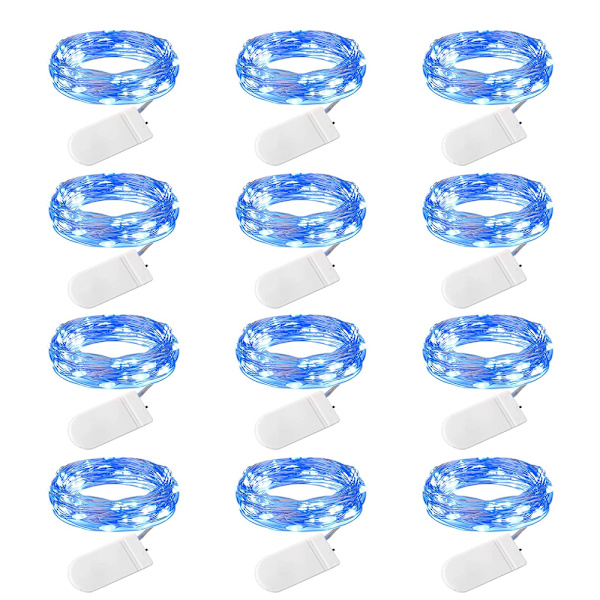 12st Knapp batterilåda koppartråd lampor strängljus, garde blue