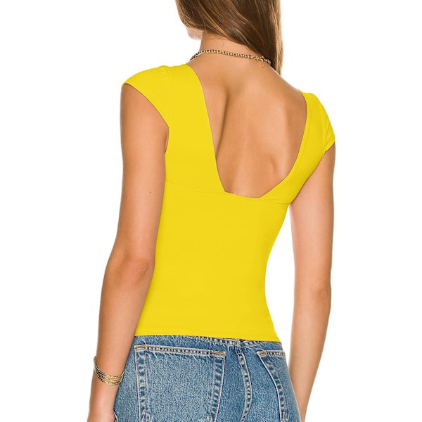 Kortärmad Djup V-ringad Topp Dam Casual Elegant Enfärgad Slim Fit Skjorta för Kontorsarbete Dejting Fluorescerande Gul M