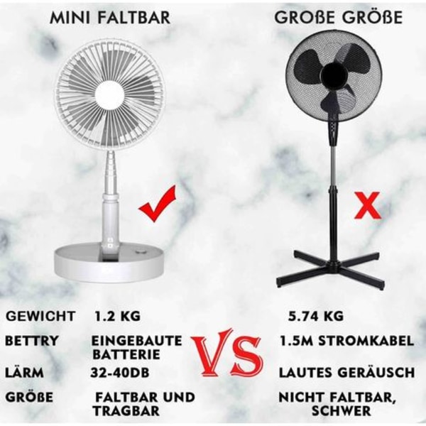 Hiljainen tuuletin kaukosäätimellä, ECO-tila, ladattava 7200 mAh, 4 nopeutta
