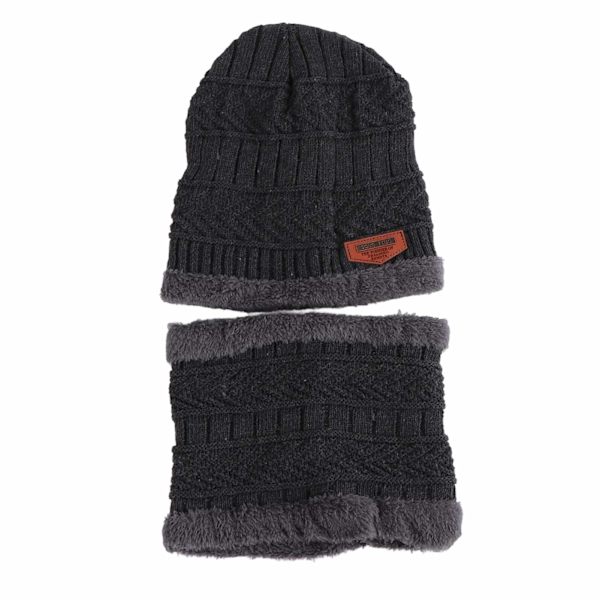 Vintermössa och Mask Set Tjock Mjuk Bekväm Polyester Varm Hållande Dammössa Stickad Mössa med Mask för Kvinnor Män Grå