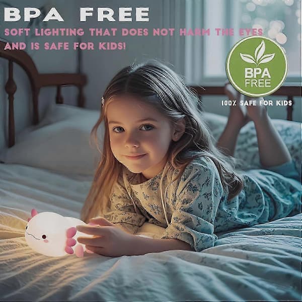 Sød USB-genopladelig Axolotl-natlampe i silikone til børn, touch-styret sengelampe til børneværelset og søvn, perfekt gave til børn