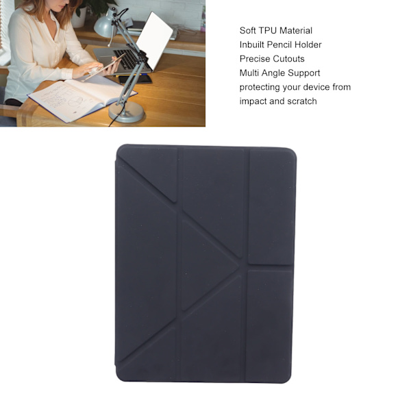 Tablet Etui Sort Blød TPU Præcise Udskæringer Blyantholder Multi Vinkel Støtte Etui til IOS Tablet 10.2in 10.5in