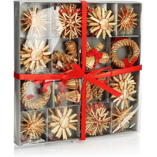 com-four® 56-delat halmstjärneset - Julgransprydnad -