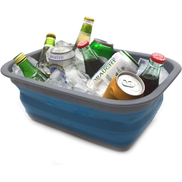 SAMMART 9,2L (2,37 gallon) hopfällbart badkar - Bärbar picknickkorg/krater - Hopfällbar shoppingväska - Utrymmesbesparande förvaringsbehållare (blå)