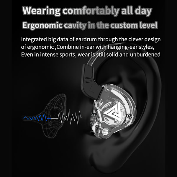 QKZ Trådbundna hörlurar In Ear Stereo Sound Bass Porable Sport Earbuds Musik Play MP3 MP4 Smartphone 3,5 mm Jack Hörlurar Transparent Vit
