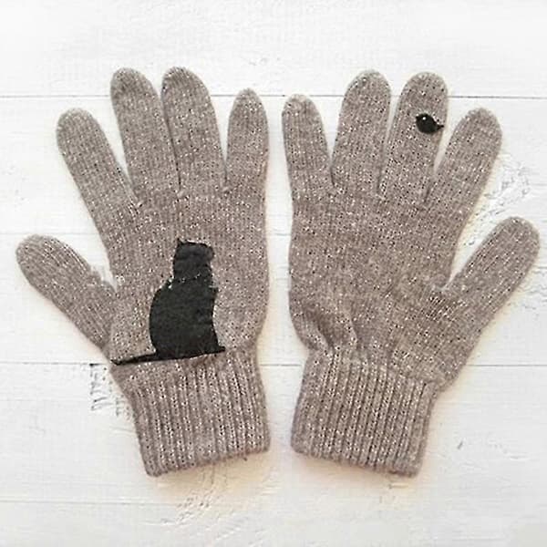 Kat vanter til kvinder uldne handsker efterår vinter udendørs varm kold beskyttelse polstret katteprint Gray