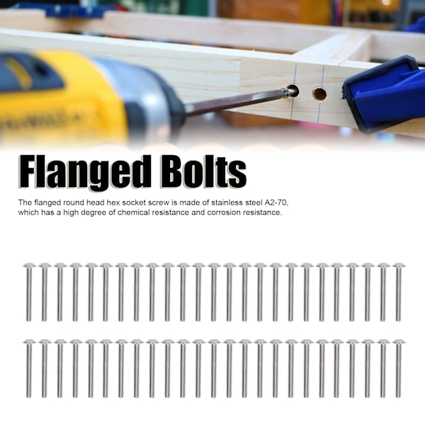 50 st Flangerade Knappskruvar A2‑70 Rostfritt Stål Knapphuvud Socket Caps Bultar KitM4x35mm