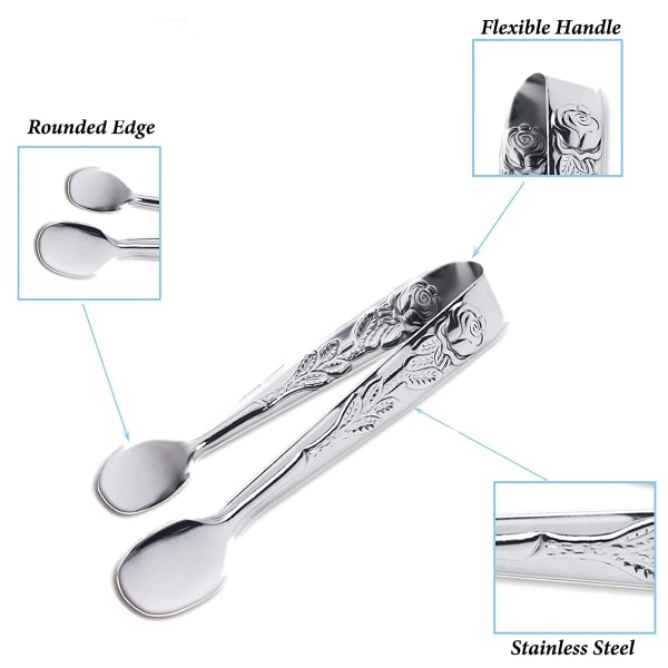 3 stk. Miniserveringsklyper, Rose Rustfritt Stål Sukkerbitklyper,