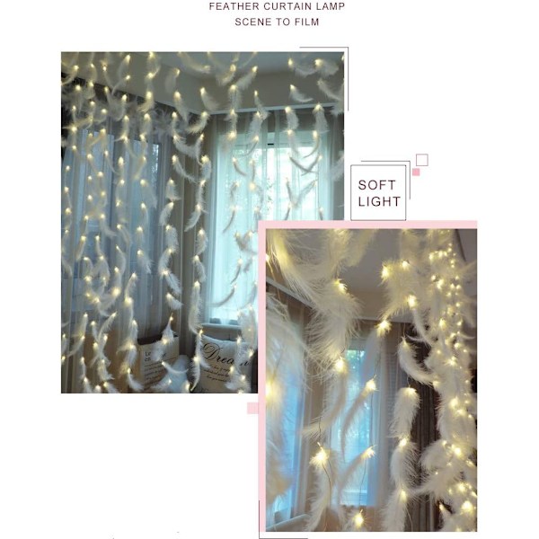 Fjersnor String Lights, LED Dekorative Lys, Fjernbetjening Rom
