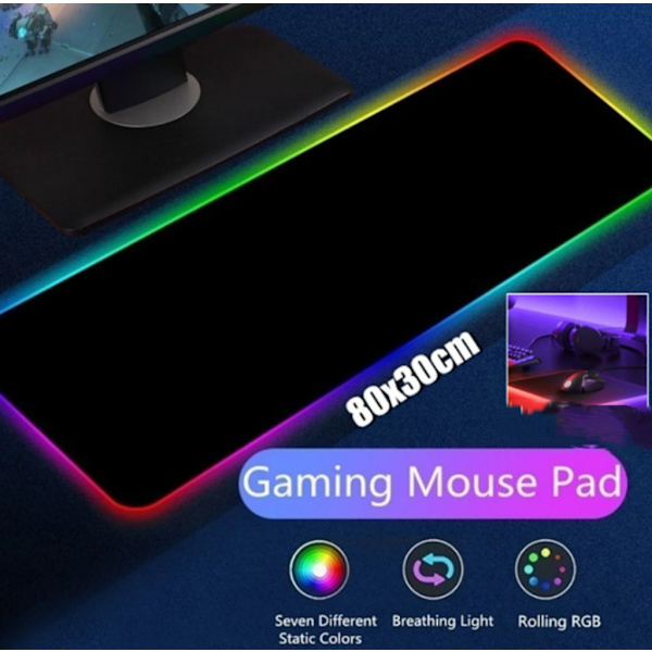 RGB Gaming Hiirimatto XXL LED-hiirimatto Suuri 800 x 300 x 4 mm 10 valaistustilaa Hiirimatto Valaistus Näppäimistöalusta Ylimääräinen USB tulo hiirelle, näppäimistölle tai
