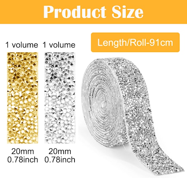 Selvklebende Rhinestone-strimler, 2 ruller 2 meter krystall Rhinestone DIY Bling Crystal Rhinestones Dekorasjon Klistremerke for Bil Mobiltelefon Dekor Telefon