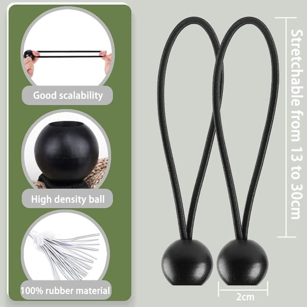 75 elastiske bungee-snore med kugler, elastiske stropper til presenninger, telte, bannere, flagstænger, campingpresenninger, sort