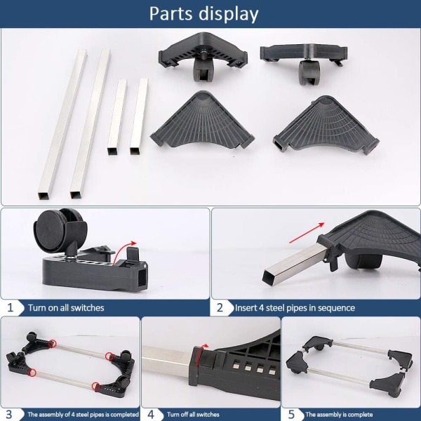1 stk. Mobil CPU-stativ Justerbar computer tower-stativ med 4 hjul passer til de fleste pc'er (sort)
